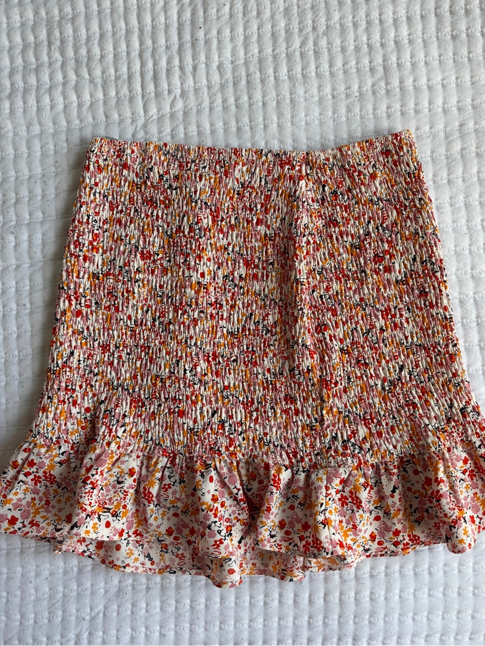 Floral Smocked Ruffle Mini Skirt - White/Red/Yellow